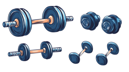 A vibrant illustration of various weights, including barbells and dumbbells, perfect for fitness enthusiasts and gym lovers.