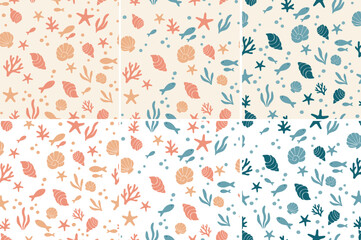 Underwater Seamless Pattern with Fish and Marine Plants. Ocean-Inspired Summer Pattern with Coral, Seaweed and Bubbles. Tropical Fish and Coral Seamless Pattern – Summer Ocean Vibes