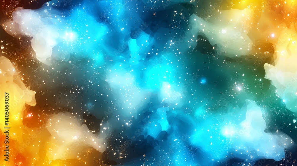 Poster cosmic nebula formation outer space abstract digital art galactic environment wide-angle view celest