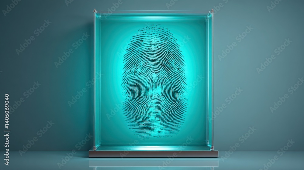 Poster artistic view of a fingerprint displayed on glass indicating innovative identification technology in