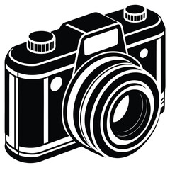 Black and White Camera Illustration: Retro Photography Equipment Vector Graphic, Vintage Style Camera Icon, Photography Symbol, Old Camera Clipart