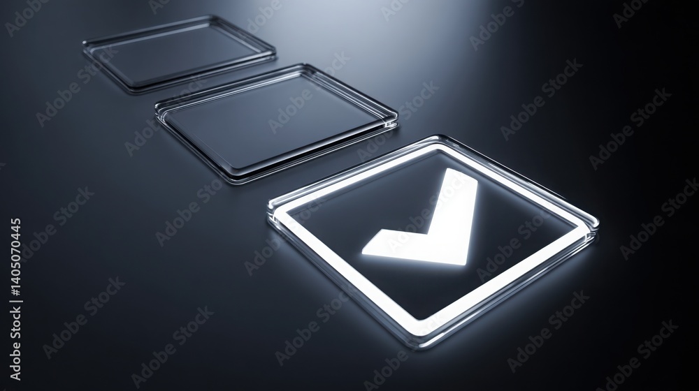 Poster silver and black object emitting ai signal forming a spotlight on a checklist in a digital environme