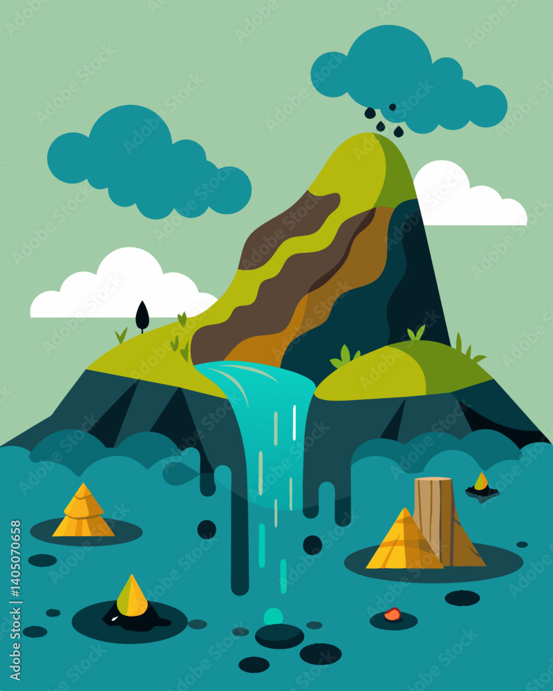 Poster a noxious spill of landfill runoff causing damage to both the environment and human health.. vector 