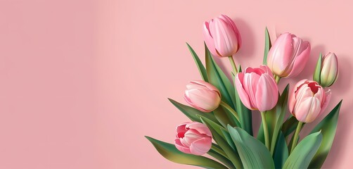 Fototapeta premium Pink tulip bouquet with fresh spring flowers on a white background.