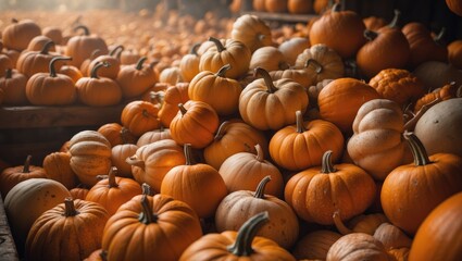 An up-close photograph of a basket filled with little, orange pumpkins.