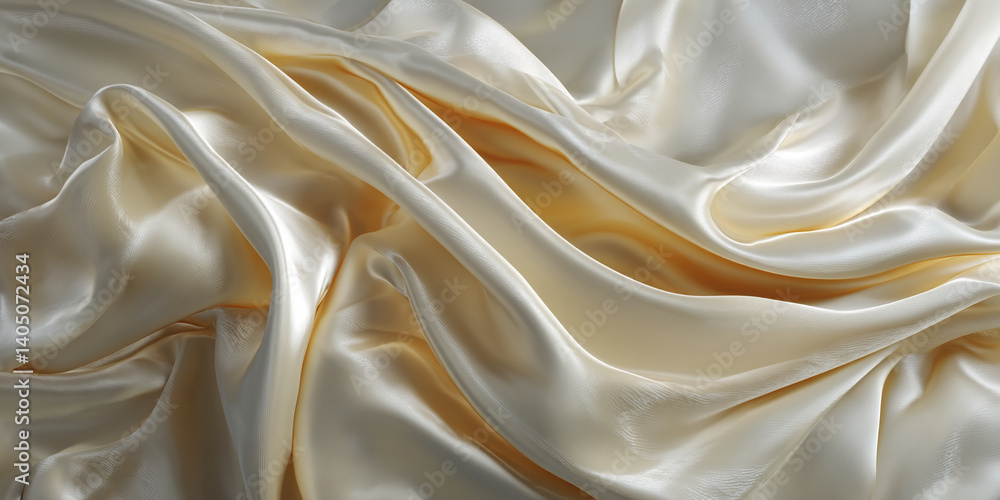 Poster creamy satin fabric draped in soft folds, showcasing a luxurious and elegant texture ideal for backg