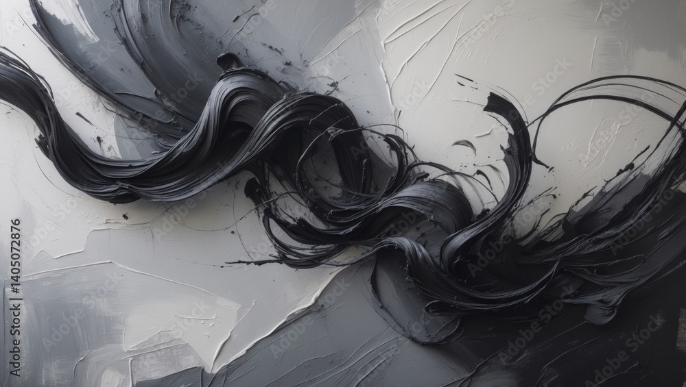 Poster A monochrome image showcasing the texture and flow of brush strokes on canvas.