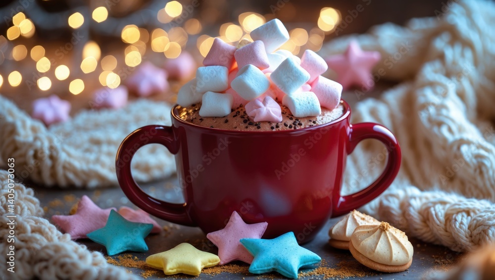 Poster A mug of cocoa topped with marshmallows