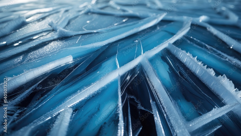 Aufkleber ice texture of a frozen lake on a cold day. blue surface with white crack patterns. nature winter sc