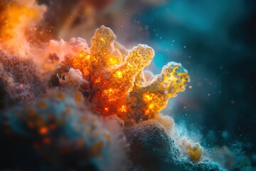 Obraz premium Underwater coral-like organism glows with vibrant colors.