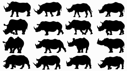 set of rhinoceros  silhouette vector on white background