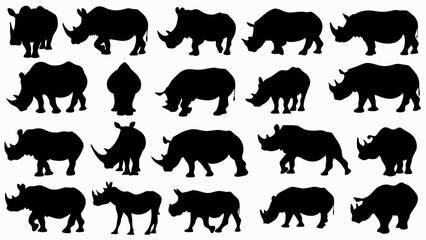 Fototapeta premium set of rhinoceros silhouette vector on white background