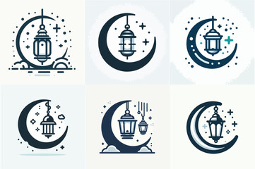 vector icon of lantern hanging on a crescent moon