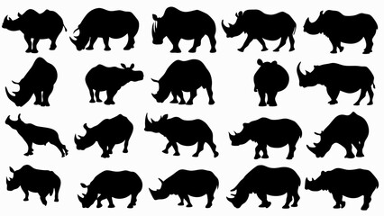Fototapeta premium set of rhinoceros silhouette vector on white background