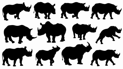 set of rhinoceros  silhouette vector on white background