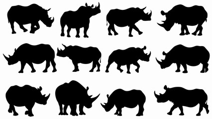 set of rhinoceros  silhouette vector on white background