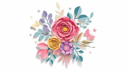 Vibrant Floral Bouquet: Delicate paper cut flowers bloom in a kaleidoscope of colors, showcasing intricate layers of artistic craftsmanship, floral arrangement.
