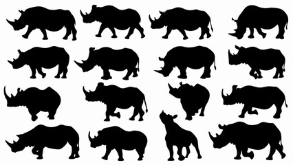 set of rhinoceros  silhouette vector on white background