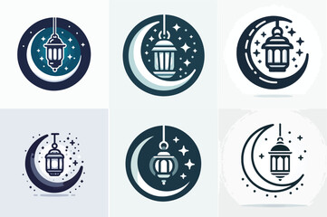 vector icon of lantern hanging on a crescent moon