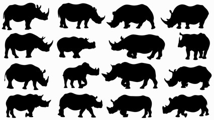 set of rhinoceros  silhouette vector on white background