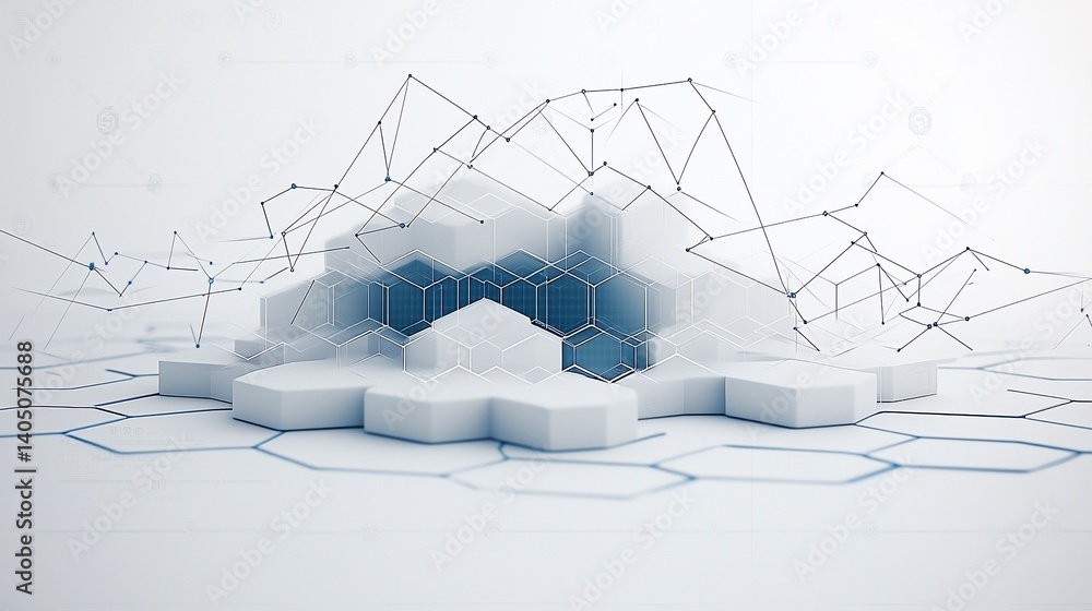 Poster Abstract 3D geometric shapes, interconnected network, data visualization