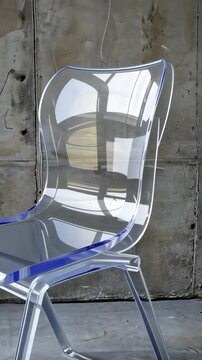 Contemporary Transparent Chair Against Concrete Wall, Minimalist Furniture and Design Details