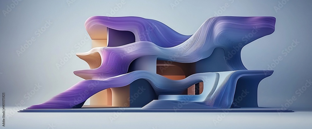 Poster abstract architecture with purple flowing design on a light background