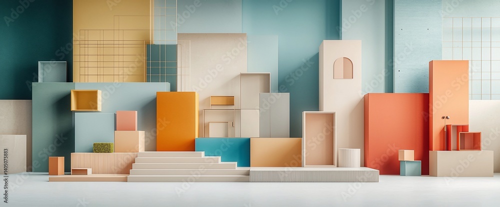 Poster abstract colorful geometric shapes on a white backdrop