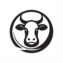 Minimalist Cow Head Logo Design in Circular Frame – Black and White Vector Icon
