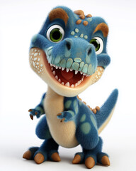 Cute Blue Cartoon Dinosaur Smiling and Happy