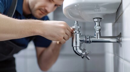 Plumber installing bathroom sink. Featuring plumbing and home renovation