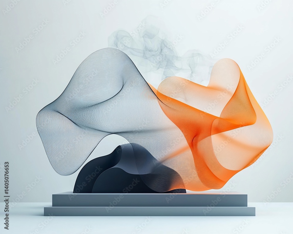 Poster abstract, dynamic, 3d forms in orange and gray