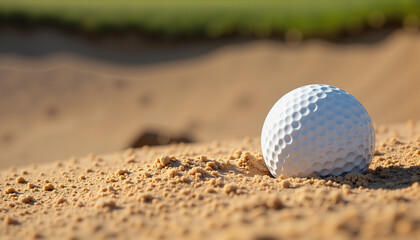 Golf Ball in Sand Bunker with Textured Raked Sand for Sports Blogs, Golfing Websites, Instructional Guides, and Leisure Activities
