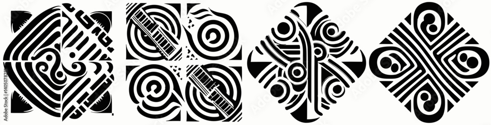 Poster abstract art: a collection of abstract shapes and patterns in a high-contrast composition. geometric