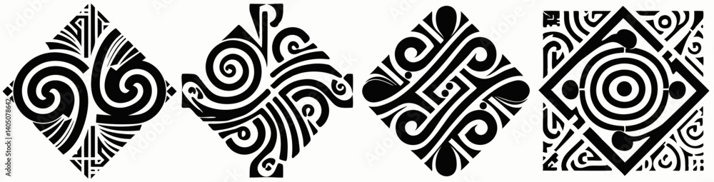 Poster geometric abstract patterns: a set of four minimalist abstract geometric designs, crafted with intri