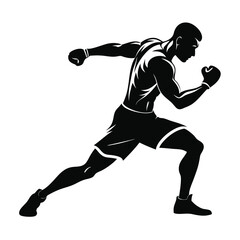 realistic silhouette of a boxer shadowboxing, full motion pose Vector illustration