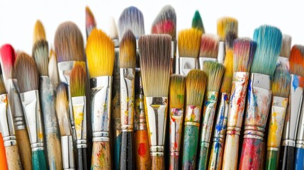 Colorful Artist Brushes Surrounded by Paint Stains and Splashes
