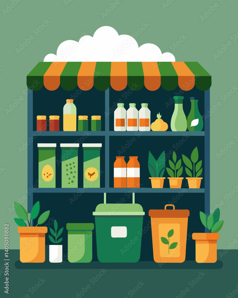 Poster a zerowaste grocery store that utilizes reusable containers and bulk buying options to minimize pack