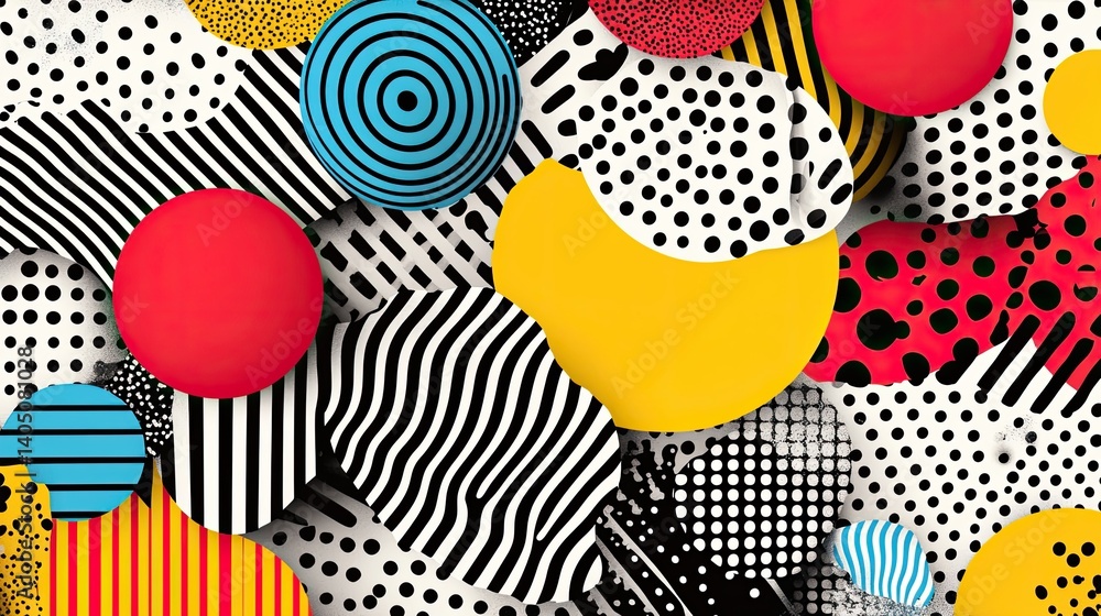 Poster colorful abstract designs with geometric patterns and shapes