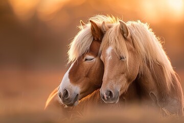 Obraz premium two pony horse with beautiful mane, light bright photo.