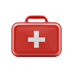 Obraz premium Realistic rendering of a shiny red first aid kit with a prominent white medical cross on the front. Represents emergency medical supplies, healthcare, and preparedness.