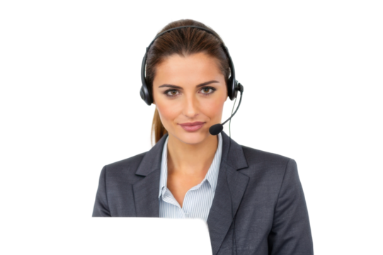 Professional female customer service representative engaged in virtual assistance with headset and laptop