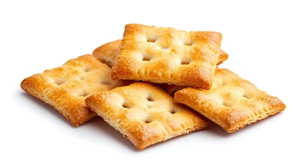 Fototapeta premium Freshly Baked Crispy Crackers on a White Background Display