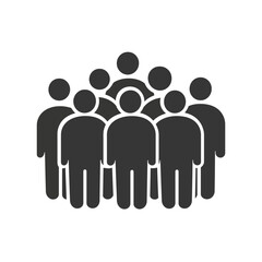 Simple black silhouette icon of a large group or crowd of people. Represents community, gathering, social event, and a large number of individuals.