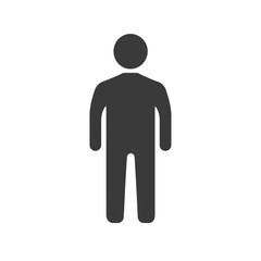 Simple black silhouette icon of a standing person. Represents a generic individual, user, or symbol for people.