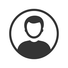 Simple black silhouette icon of a generic user or profile within a circle. Represents user account, profile picture placeholder, and personal identification.