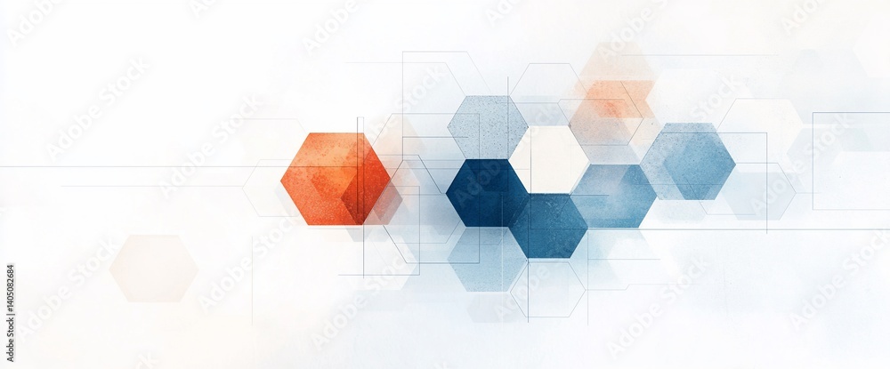 Poster Abstract geometric design with overlapping hexagons and cubes