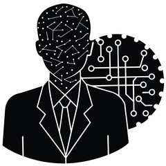 AI Businessman Silhouette: Artificial Intelligence, Tech Concept, Modern Corporate Design, Futuristic Avatar, Machine Learning Icon