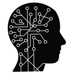 Artificial Intelligence Head Silhouette: AI Brain Circuit Board Vector Illustration, Machine Learning Concept, Technology Mind Design