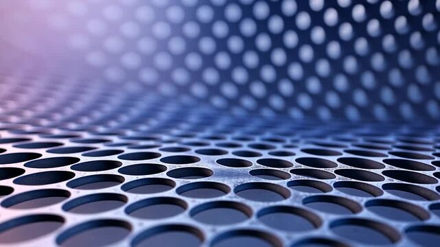 Abstract close-up of a perforated metal surface with soft lighting, creating a dynamic pattern